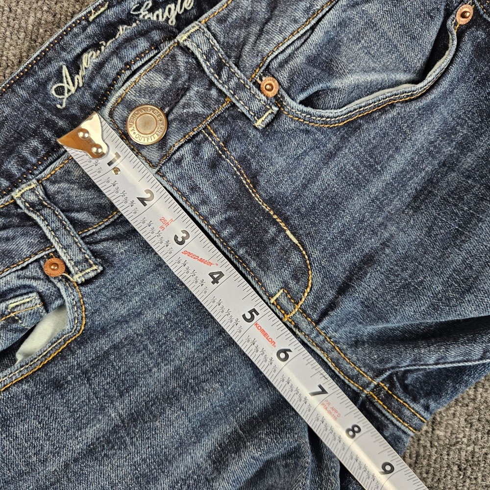American Eagle Skinny Kick Jeans Women's 8 LONG Dark Wash Low Rise Stretch Denim - Picture 4 of 11